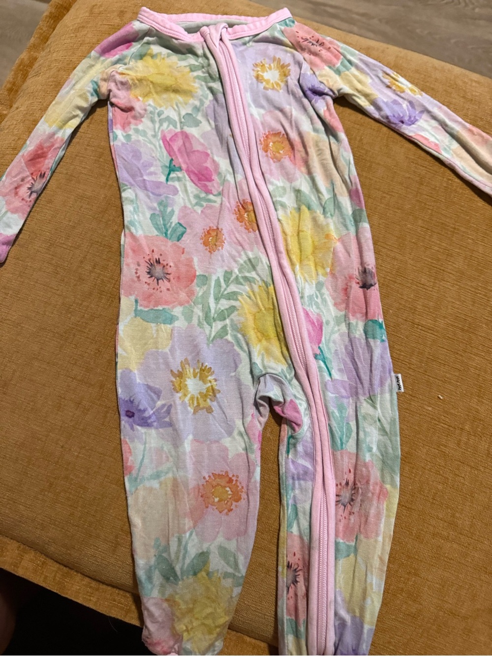Little Sleepies Pastel Floral Footed One-Piece with Pink Trim
